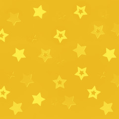 Yellow stars on gold background with bokeh. Texture for new year, birthday, baby shower party. Creative pattern. Square crop