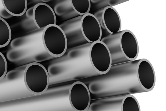 Stack of metal pipes. 3d rendering on white background