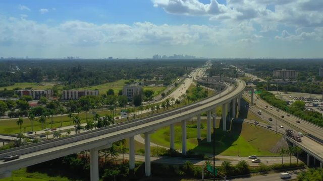 Aerial video I95 HOV lane overpass Miami Florida
