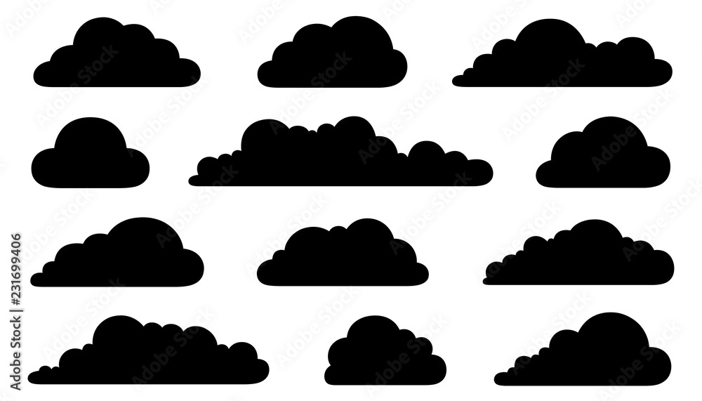 Poster set of different clouds isolated on white
