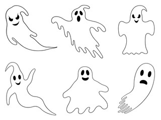 Set of different ghosts isolated on white