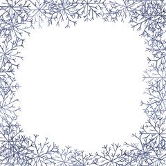 Christmas square frame with snowflakes. Winter mood.