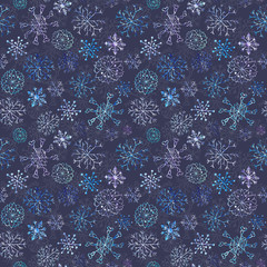 Christmas seamless pattern with snowflakes on dark background
