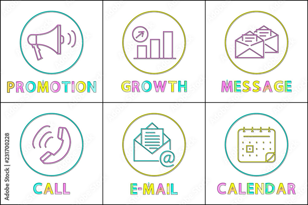 Poster modern gadgets functions linear round icons set