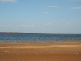 River, beach. Russian summer nature. Russia, Ural, Perm region