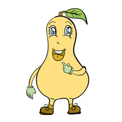 Fruit character pear. Merry pear in the form of an icon or character.