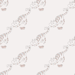 Chasing the mouse. Pattern with a cat that is trying to catch a mouse.