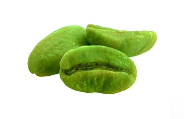 Green coffee beans isolated on white background