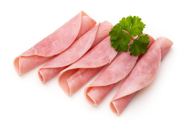 Sausage slices isolated on the white background.