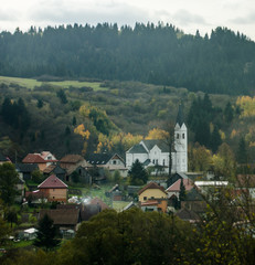 Small christian church in the European countryside