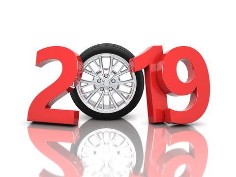New Year 2019 with Wheel - 3D Rendering Image