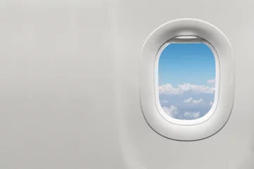 Foto op Canvas Isolated airplane window with blue sky © charnsitr
