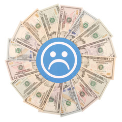 Blue smile faces on mandala kaleidoscope from money.