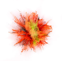 Colored powder explosion isolated on white background.
