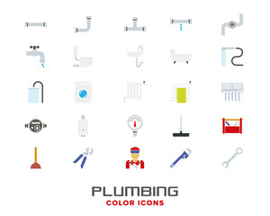 Plumbing and sanitary color icon vector set