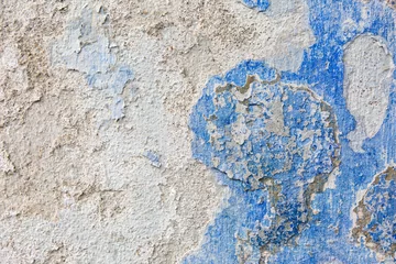 Keuken foto achterwand Verweerde muur Oude verweerde blauwe gips muur textuur. Grungeachtergrond.