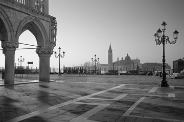 Venice - Doge palace and Saint Mark square and San Giorgio Maggiore church in background in morning light.