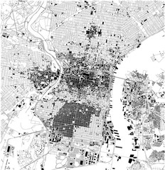 Mappa satellitare di Filadelfia, Philadelphia, Pennsylvania, strade cittadine. Mappa stradale, centro città. Stati Uniti d'America