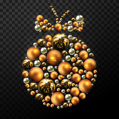 Decorative Christmas ball made of golden balls with highlights. High detailed realistic illustration.