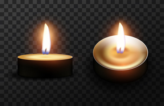 Two burning candles on a checkered background.  High detailed realistic illustration.