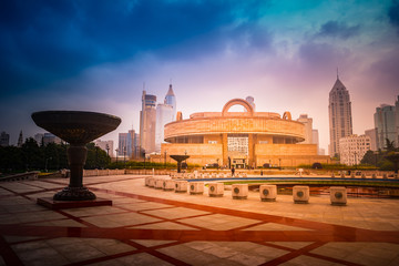 Shanghai downtown at day time, with Shanghai Museum background.