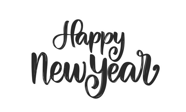 Vector illustration. Hand drawn textured brush lettering of Happy New Year on white background