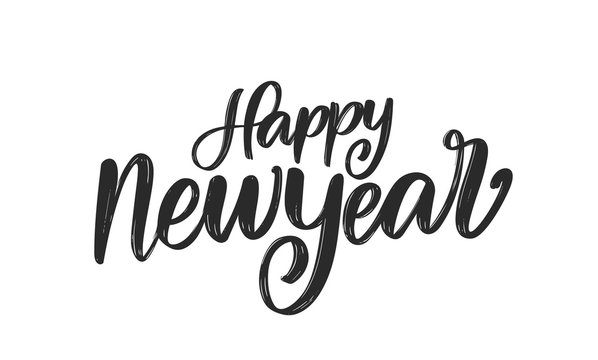 Vector illustration. Handwritten textured brush ink lettering of Happy New Year on white background