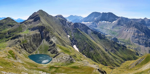 View of Bernatuara Lake in Tena Valley in The Pyrenees, Huesca, Spain.