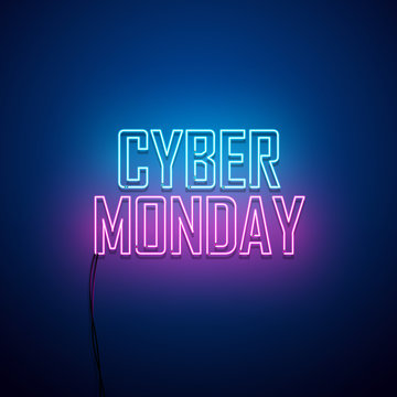 Cyber Monday background. Neon sign. Vector illustration. 