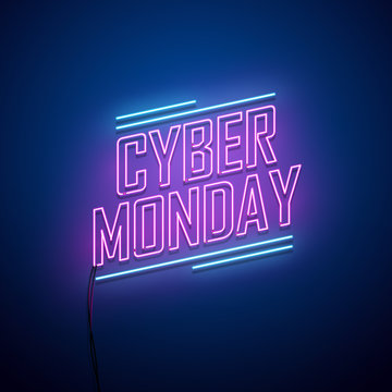 Cyber Monday background. Neon sign. Vector illustration. 