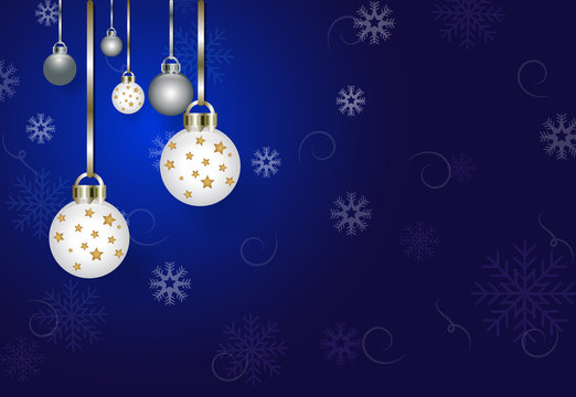 Christmas season with ball decoration blue background
