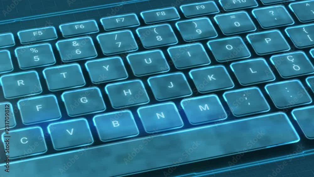 Poster panning on a futuristic computer keyboard, concept of new technology (3d render)