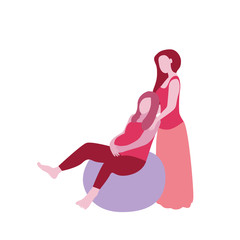 Plakat Pregnant woman with doula assistant in a modern cartoon style.