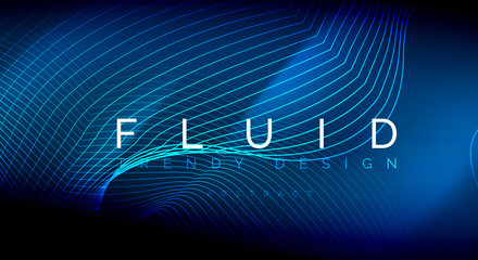 Neon glowing fluid wave lines, magic energy space light concept, abstract background wallpaper design, ripple texture illustration