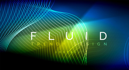 Neon glowing fluid wave lines, magic energy space light concept, abstract background wallpaper design, ripple texture illustration