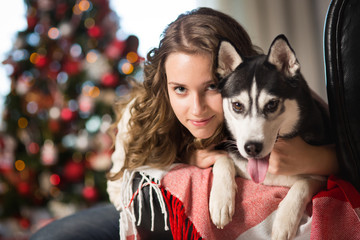 Teen girl with dog , for Christmas