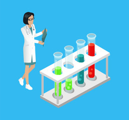 Medical Worker Woman in Lab Vector Illustration