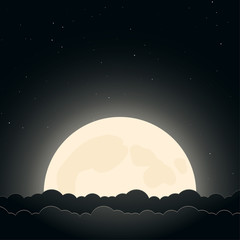 Background of night sky with moon, stars and clouds