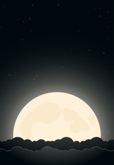 Background of night sky with moon, stars and clouds