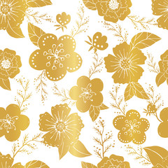 Seamless golden pattern with flowers