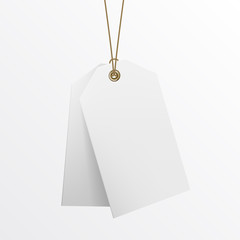 Blank labels template price tags realistic vector. close up of blank price label on white background