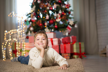 Obraz na płótnie Canvas boy near the Christmas tree
