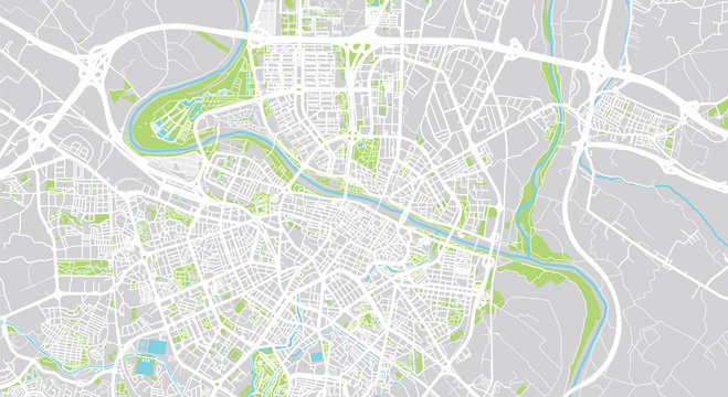 Urban vector city map of Zaragoza, Spain