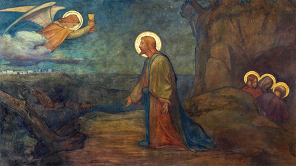 PRAGUE, CZECH REPUBLIC - OCTOBER 13, 2018: The fresco of Jesus in Gethsemane garden in church...