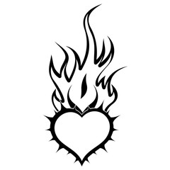 Abstract Flamed Heart. Black and white vector Illustration.