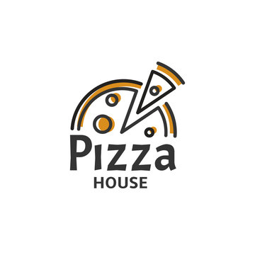 Icon of Pizza slice. Modern Pizzeria logo template. Italian Food Restaurant Emblem. Fast food cafe logotype design Vector illustration. Vectors.