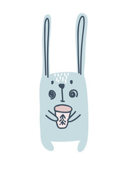 Fanny hare or rabbit in Scandinavian style. Christmas cute greeting card. Vector illustration