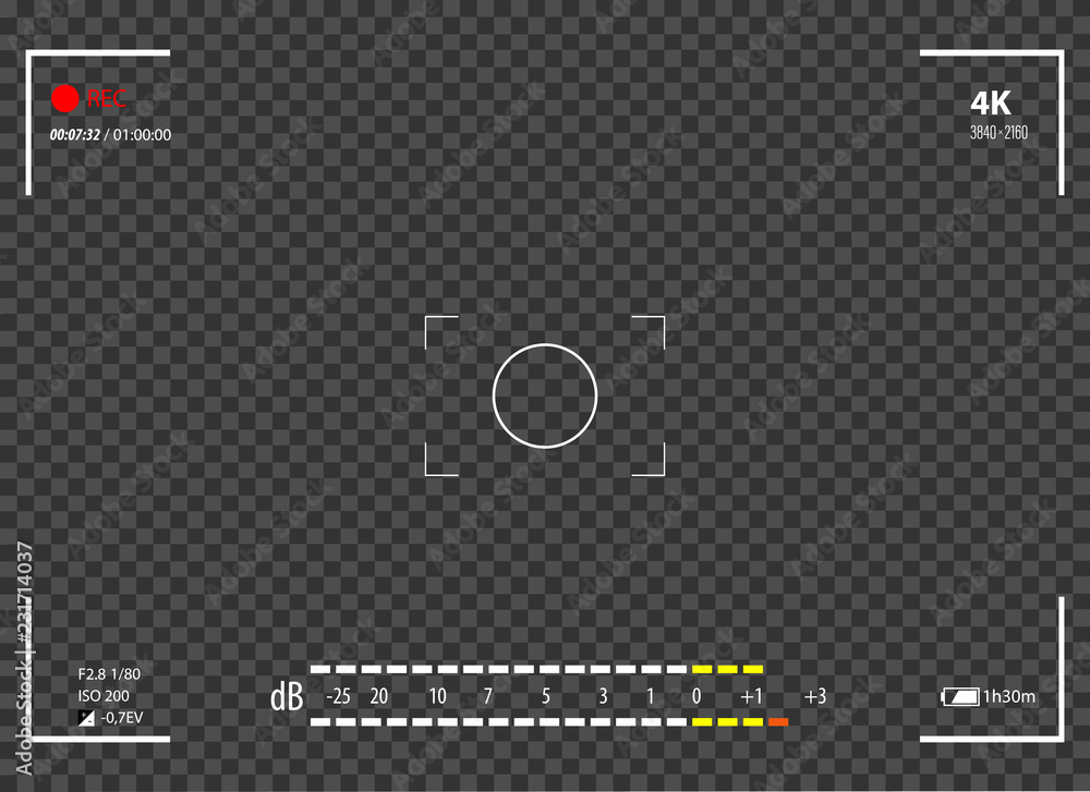 Poster camera frame viewfinder rec on transparent background.