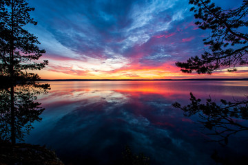 Nice landscape with sunset on lake