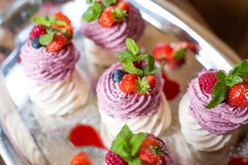 Colourful dessert in restaurant